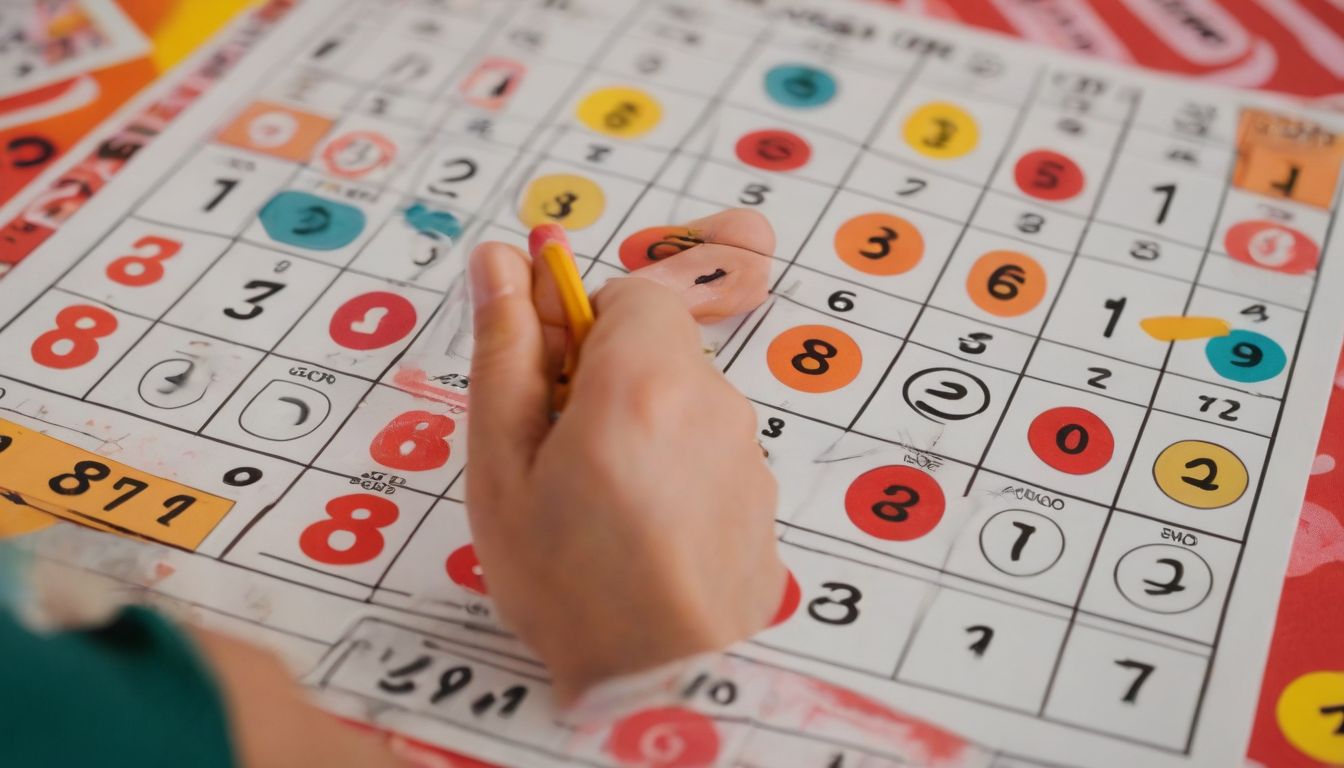 A vibrant bingo card filled with numbers