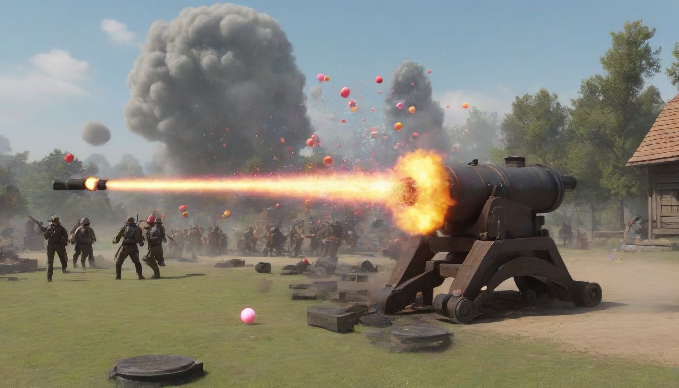 A cannon shooting colored bubbles towards a cluster of others