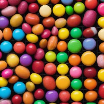 A bright and colorful grid of assorted candies