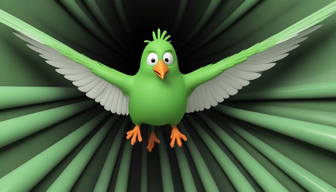 A cartoonish bird flapping its wings