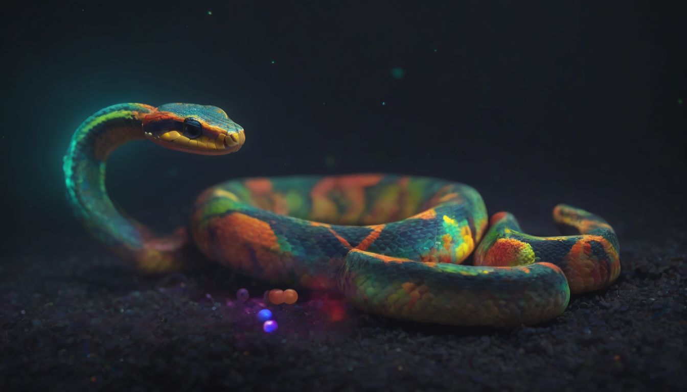 A colorful snake moving through a digital world