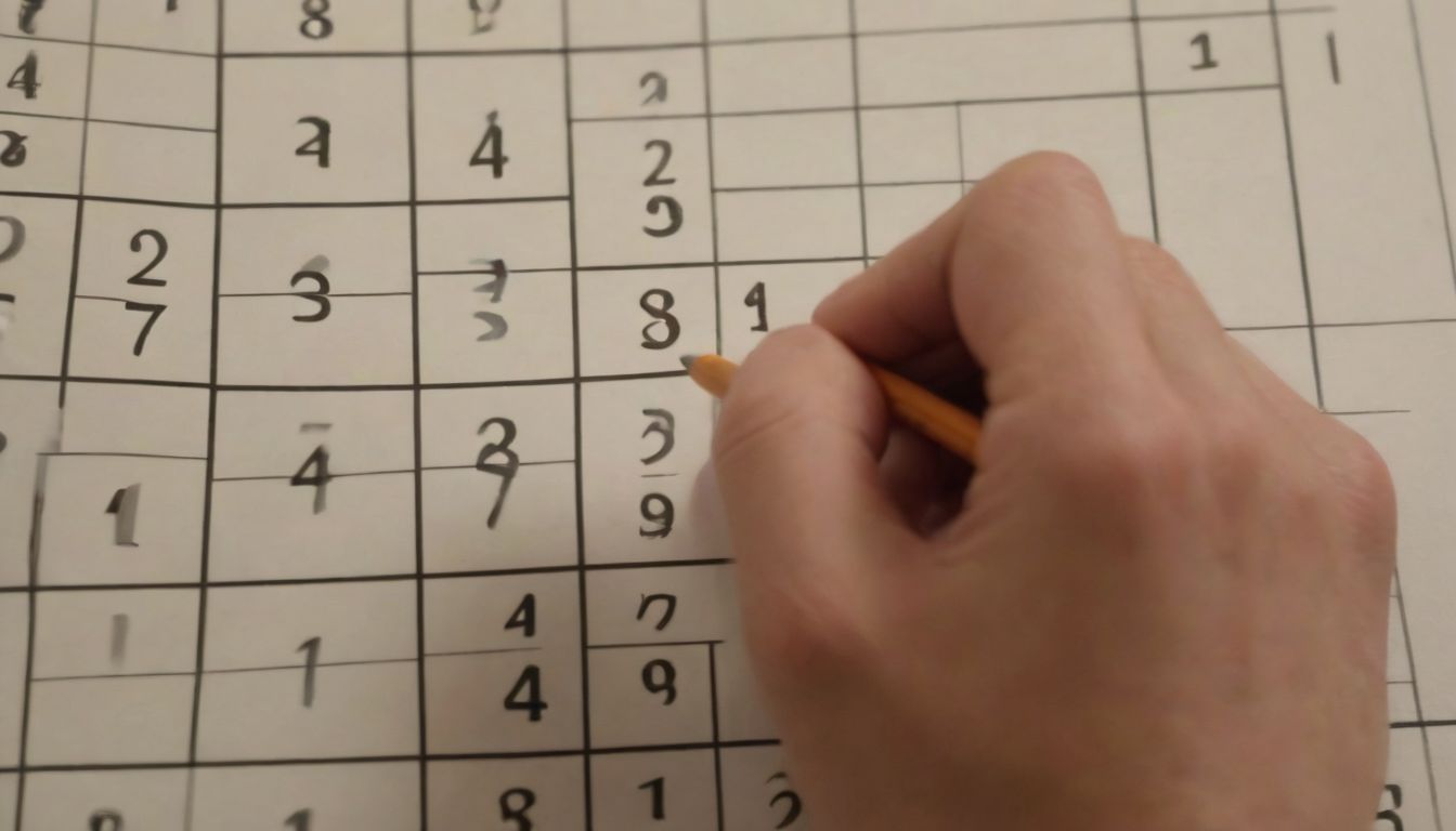 A close-up of a partly filled Sudoku grid
