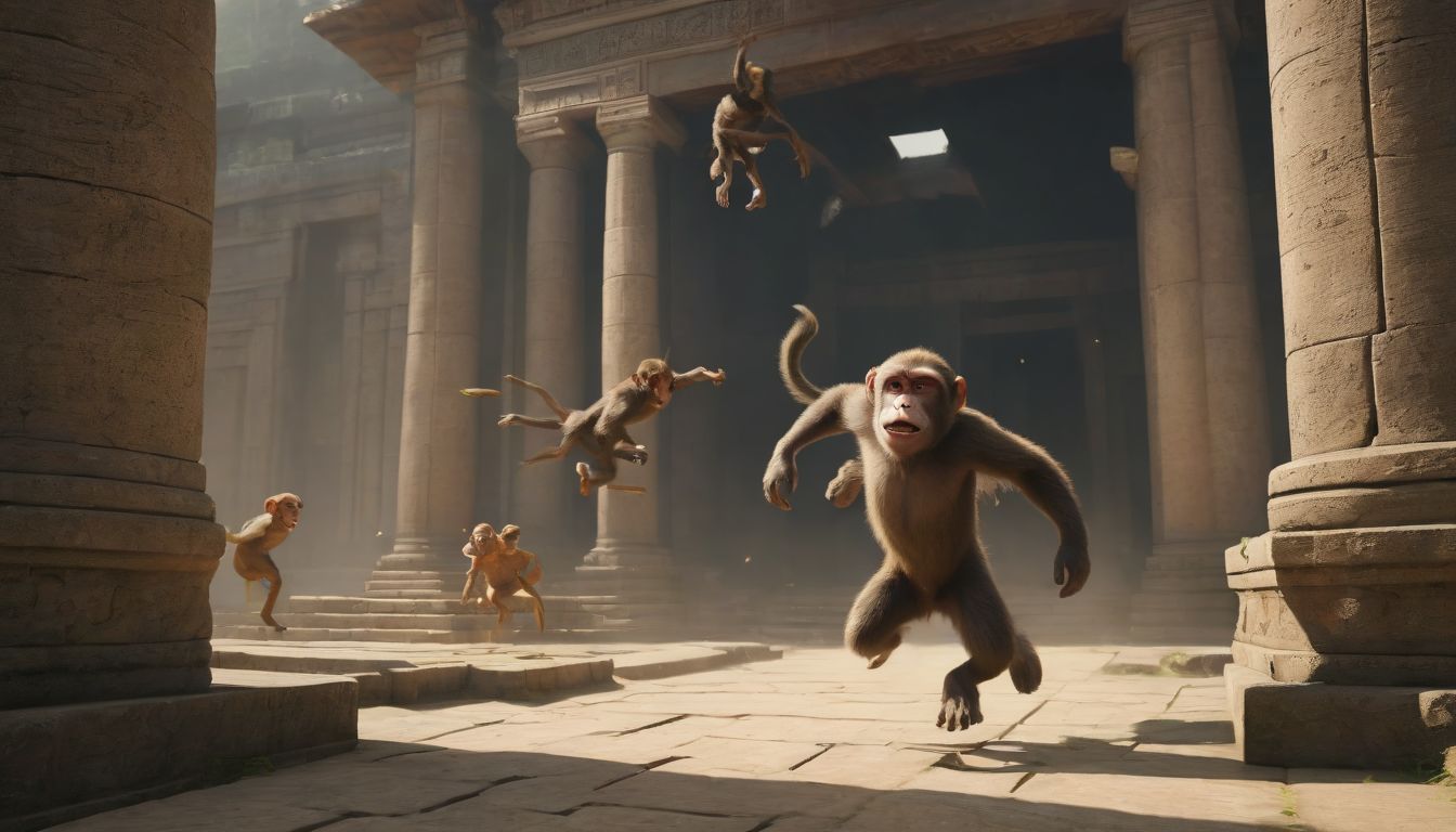 A daring adventurer sprinting through an ancient temple